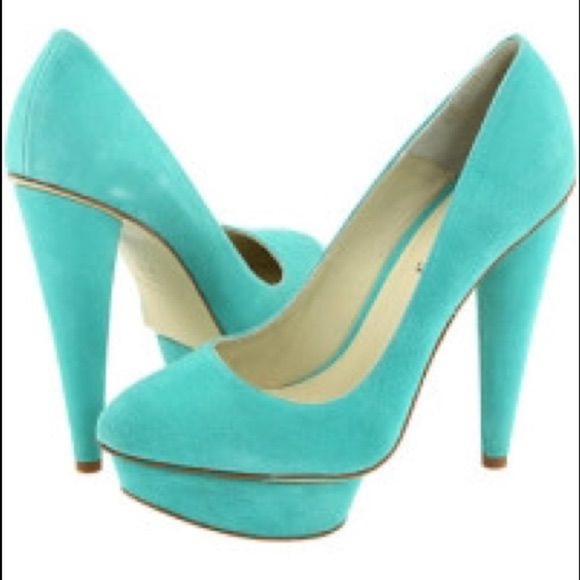 *SOLD* Elizabeth & James Mason Teal Suede Platform Pumps - Picture 3 of 9